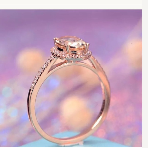 18K Solid Rose Gold Morganite, White Sapphire - Picture 5 of 8